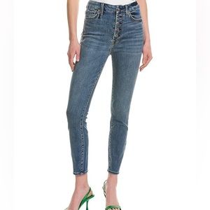 Alice + Olivia High-Rise Button-Fly Skinny Jeans in Medium Blue